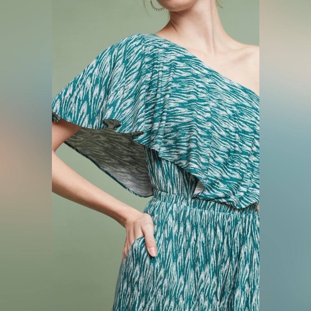 Anthropologie Maeve Teal One-Shoulder Jumpsuit  Woman’s Size Small - Picture 2 of 3